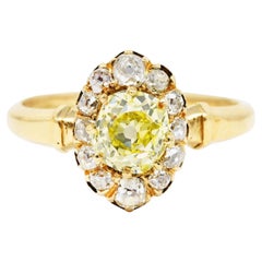 Victorian 1.20 CTW Fancy Yellow Colored Diamond 18 Karat Yellow Gold Ring
