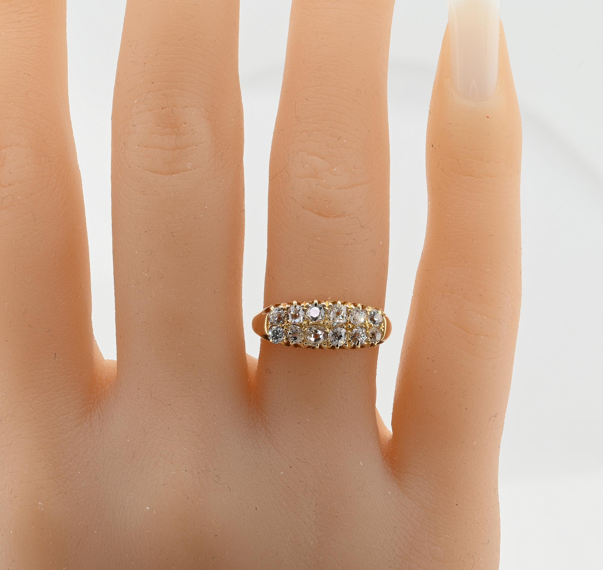 Victorian 1.20 Old Mine cut Diamond Double Row Ring For Sale 1