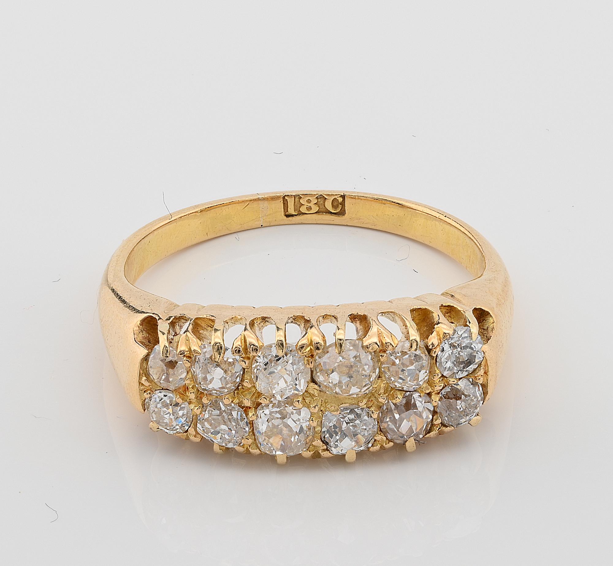 Women's or Men's Victorian 1.20 Old Mine cut Diamond Double Row Ring For Sale