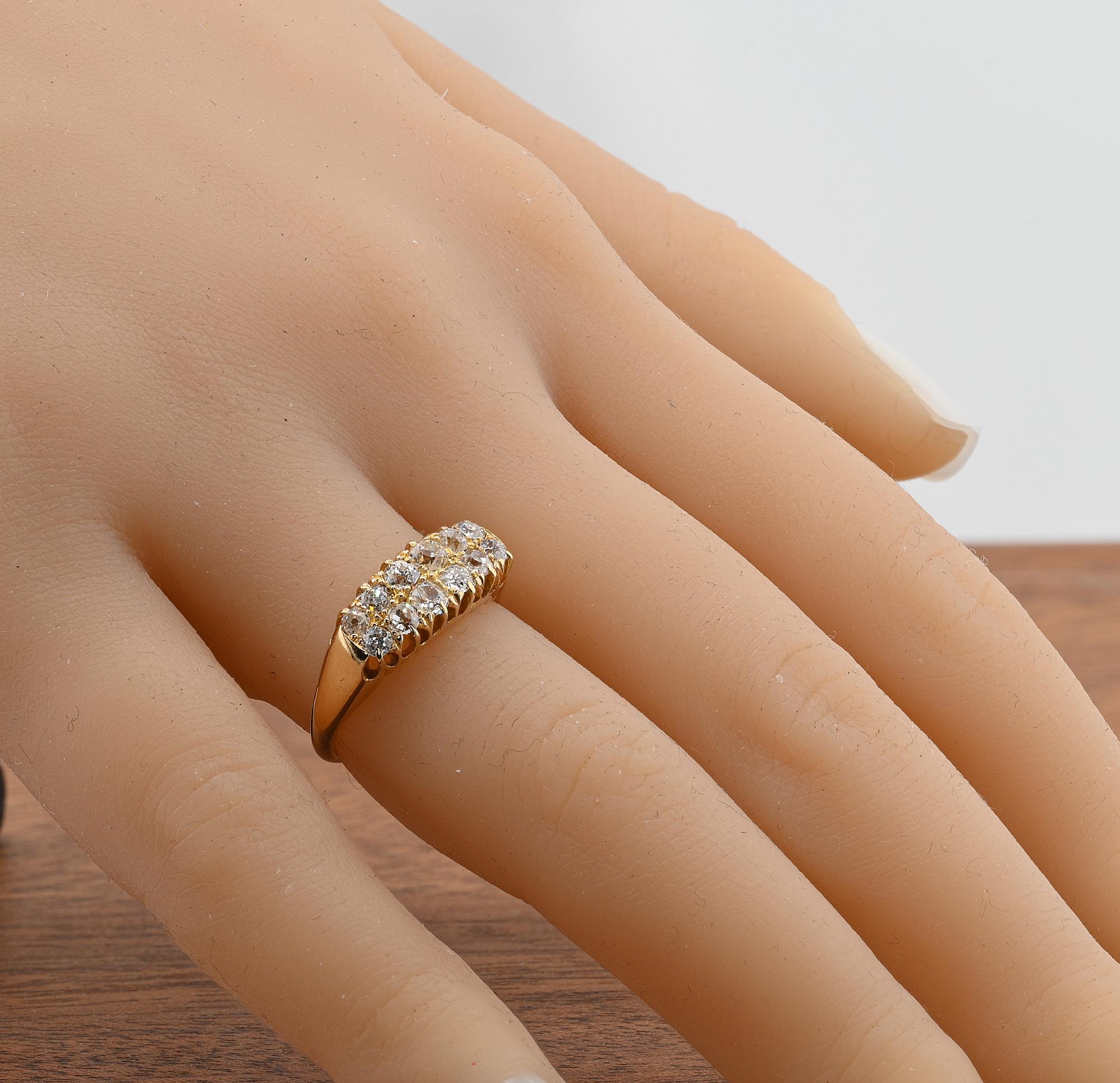 Victorian 1.20 Old Mine cut Diamond Double Row Ring For Sale 2