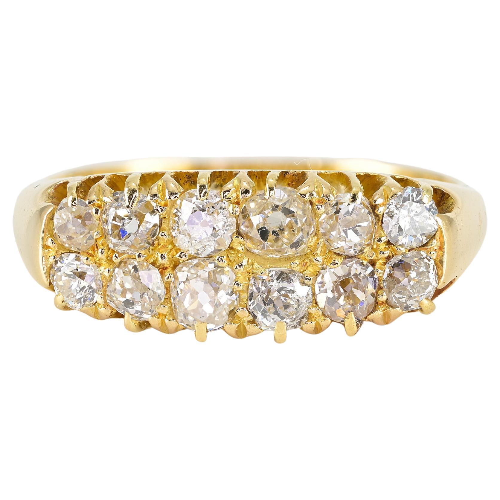 Victorian 1.20 Old Mine cut Diamond Double Row Ring For Sale