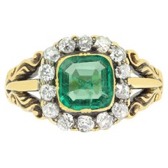 Antique Victorian 1.20ct Emerald and Diamond Cluster Ring, c.1880s