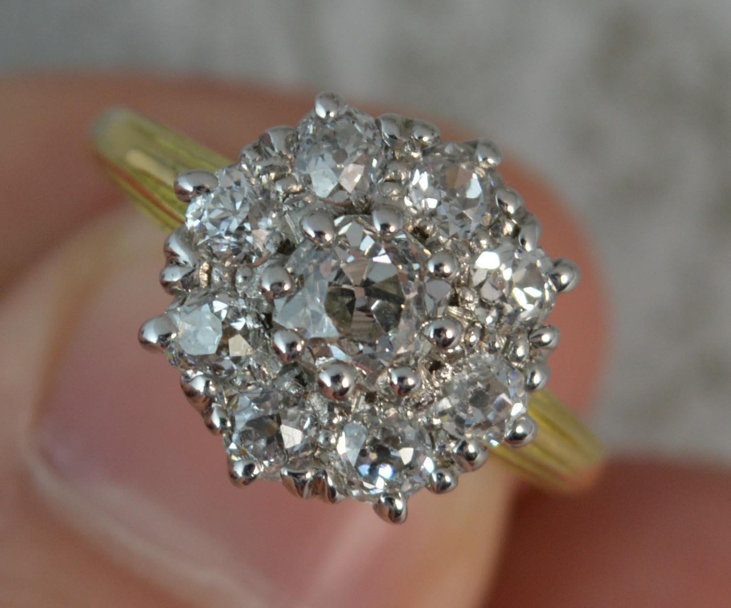 Victorian 1.20 Carat Old Cut Diamond 18 Carat Gold and Platinum Cluster Ring In Excellent Condition In St Helens, GB