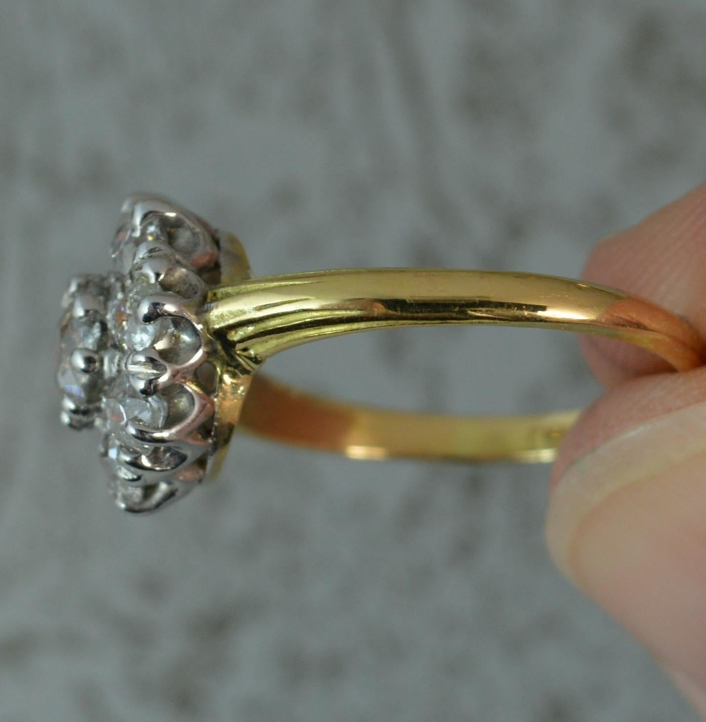 Victorian 1.20 Carat Old Cut Diamond 18 Carat Gold and Platinum Cluster Ring 1