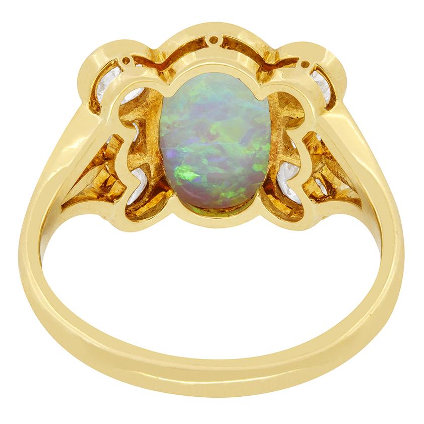 Cabochon Victorian 1.20ct Opal and Diamond Ring, c.1900s For Sale