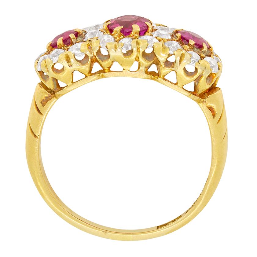 Old Mine Cut Victorian 1.20ct Ruby and Diamond Cluster Ring, c.1880s