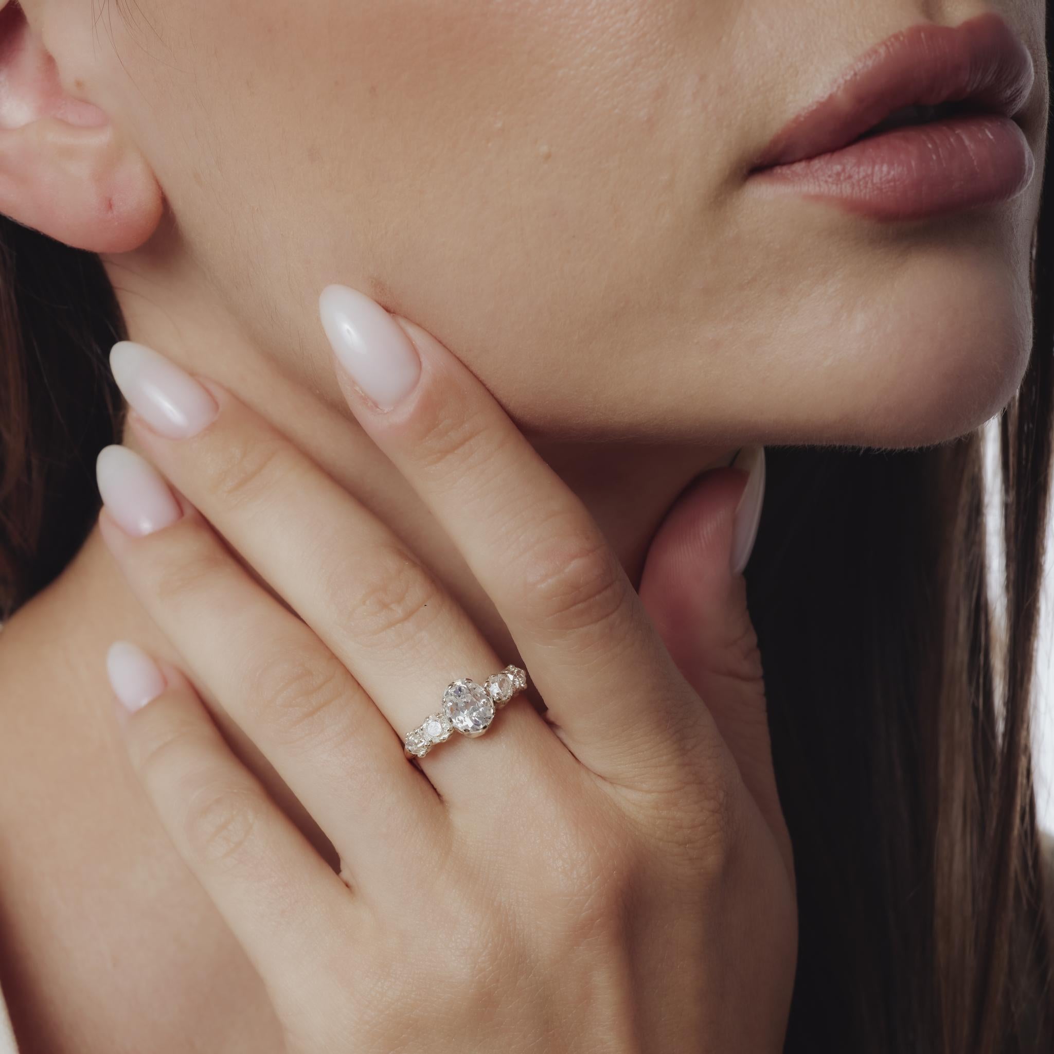Bague de fiançailles victorienne de 1,21 carat de diamant en or rose 18k et argent à 5 pierres Pour femmes en vente