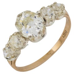 Viktorianischer Verlobungsring mit 1,21 Karat Diamant aus 18k Roségold und Silber mit 5 Steinen