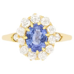 Victorian 1.21ct Sapphire and Diamond Cluster Ring, c.1880s