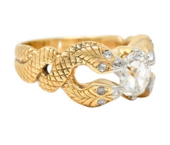 Victorian 1.22 Carat Diamond Platinum 14 Karat Yellow Gold Snake Engagement Ring