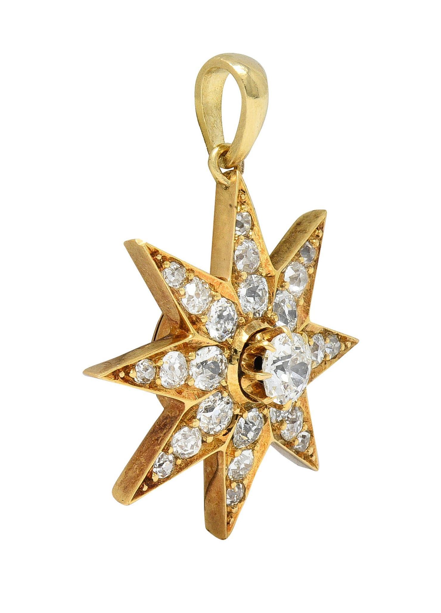 Pendentif de deuil victorien ancien étoile de cheveux étoilé en or 18 carats avec diamants 1,22 carat poids total Excellent état - En vente à Philadelphia, PA