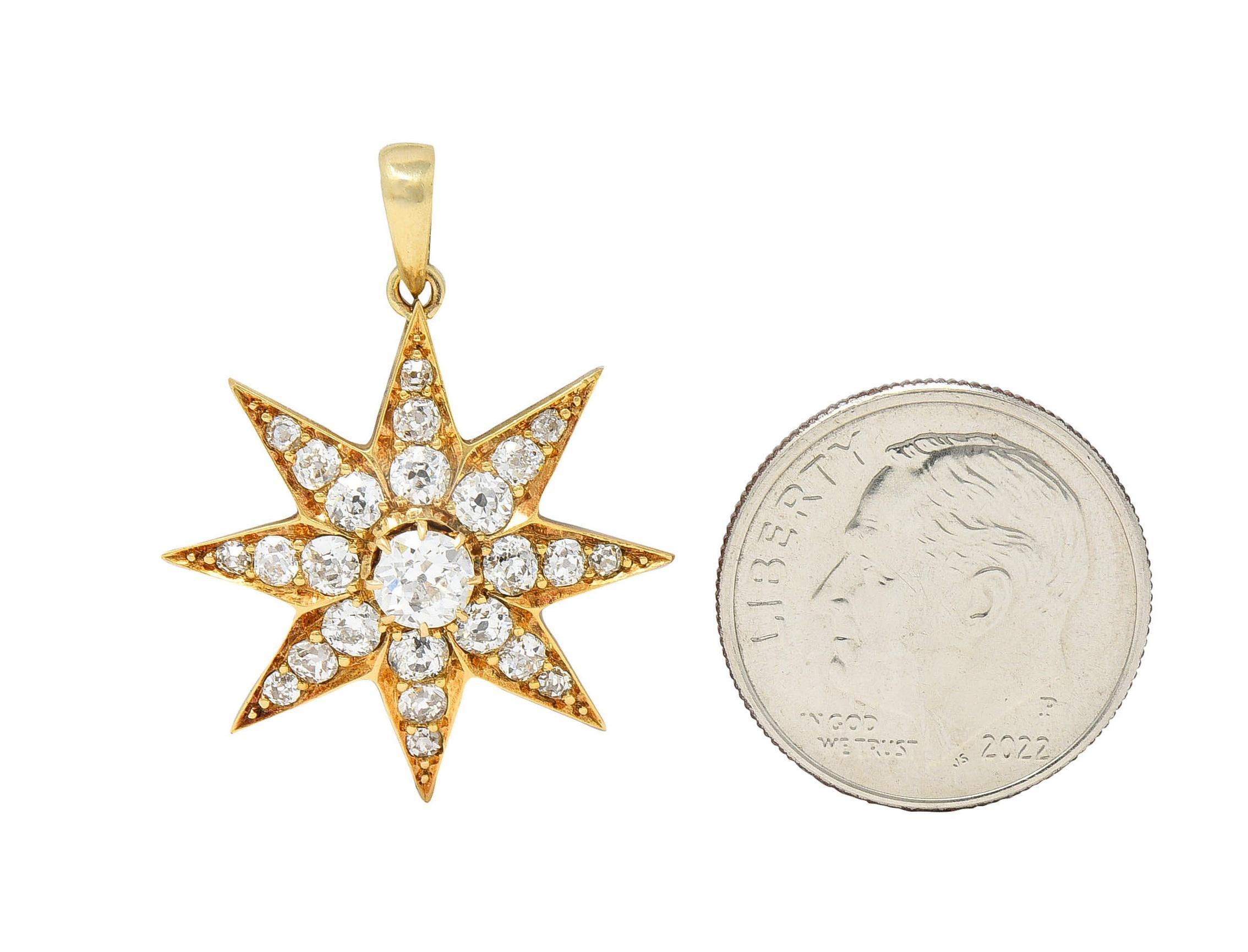 Pendentif de deuil victorien ancien étoile de cheveux étoilé en or 18 carats avec diamants 1,22 carat poids total Unisexe en vente