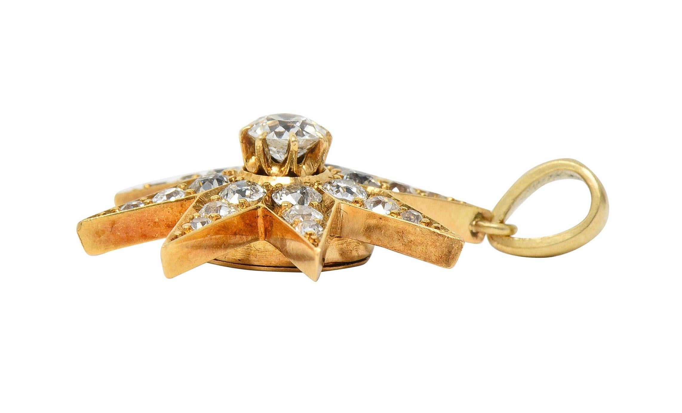 Pendentif de deuil victorien ancien étoile de cheveux étoilé en or 18 carats avec diamants 1,22 carat poids total en vente 1