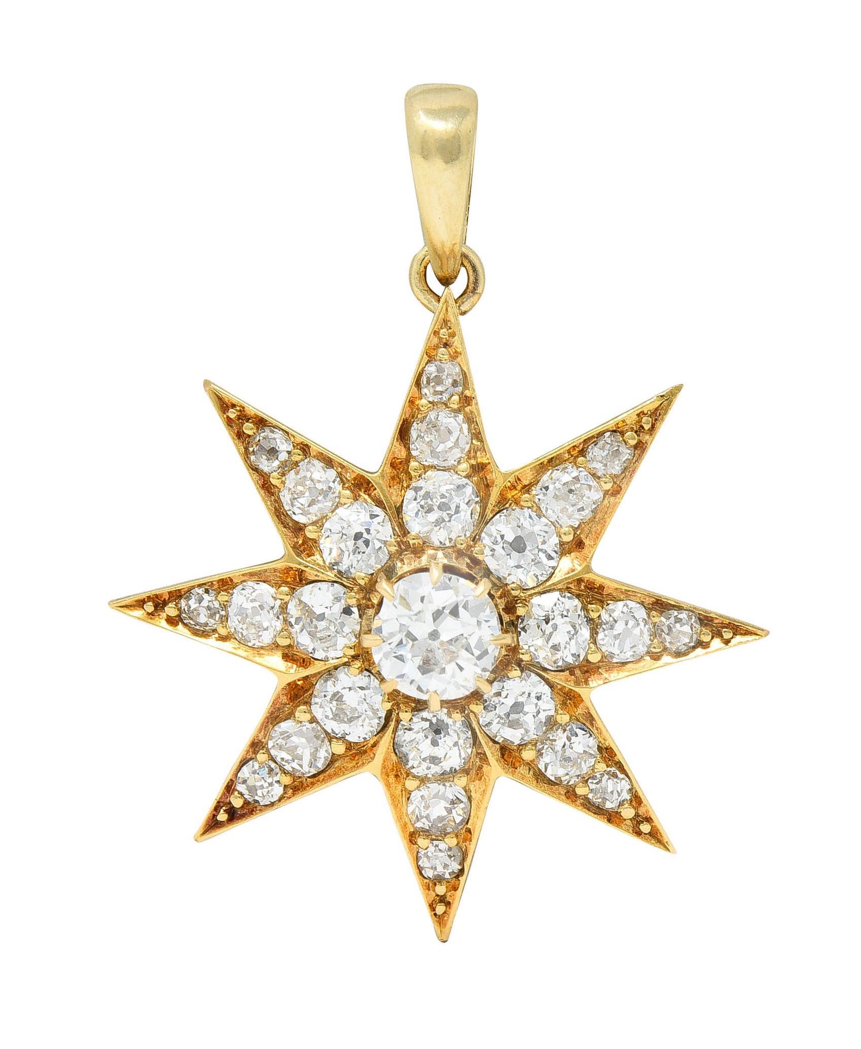 Pendentif de deuil victorien ancien étoile de cheveux étoilé en or 18 carats avec diamants 1,22 carat poids total en vente 3