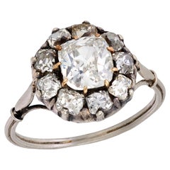 Bague à grappes victorienne en or 18 carats avec diamant taille ancienne de 1,25 carat