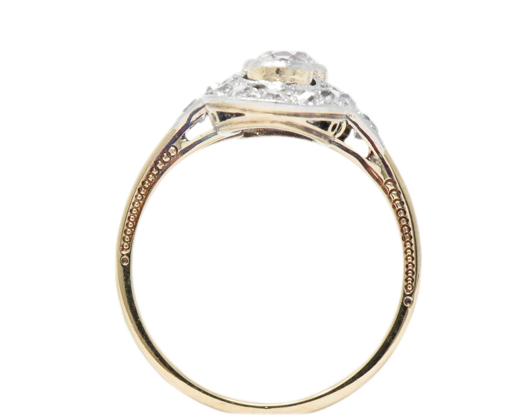 Women's or Men's Victorian 1.25 Carat Diamond Platinum-Topped 14 Karat Gold Dinner Ring Signed