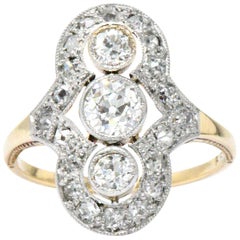 Victorian 1.25 Carat Diamond Platinum-Topped 14 Karat Gold Dinner Ring Signed
