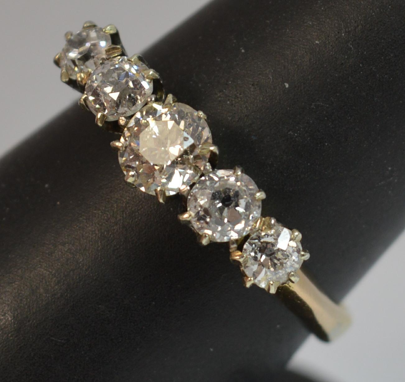 Victorian 1.25 Carat Old Cut Diamond 18 Carat Gold Five-Stone Stack Ring 6