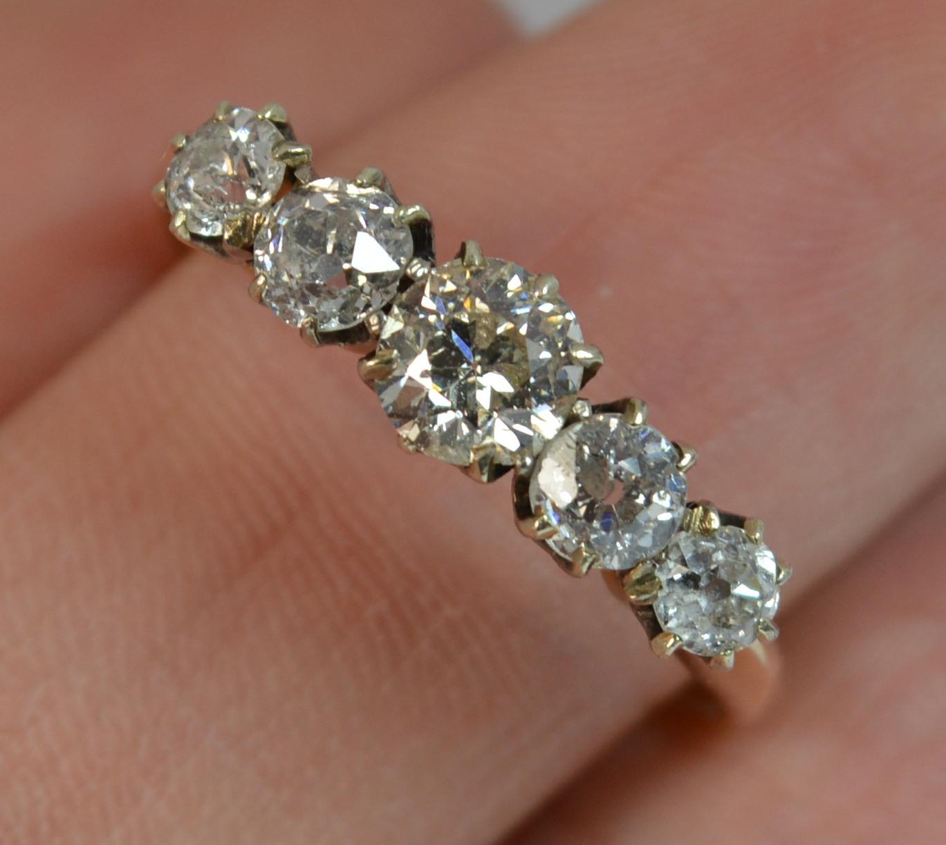 Edwardian Victorian 1.25 Carat Old Cut Diamond 18 Carat Gold Five-Stone Stack Ring