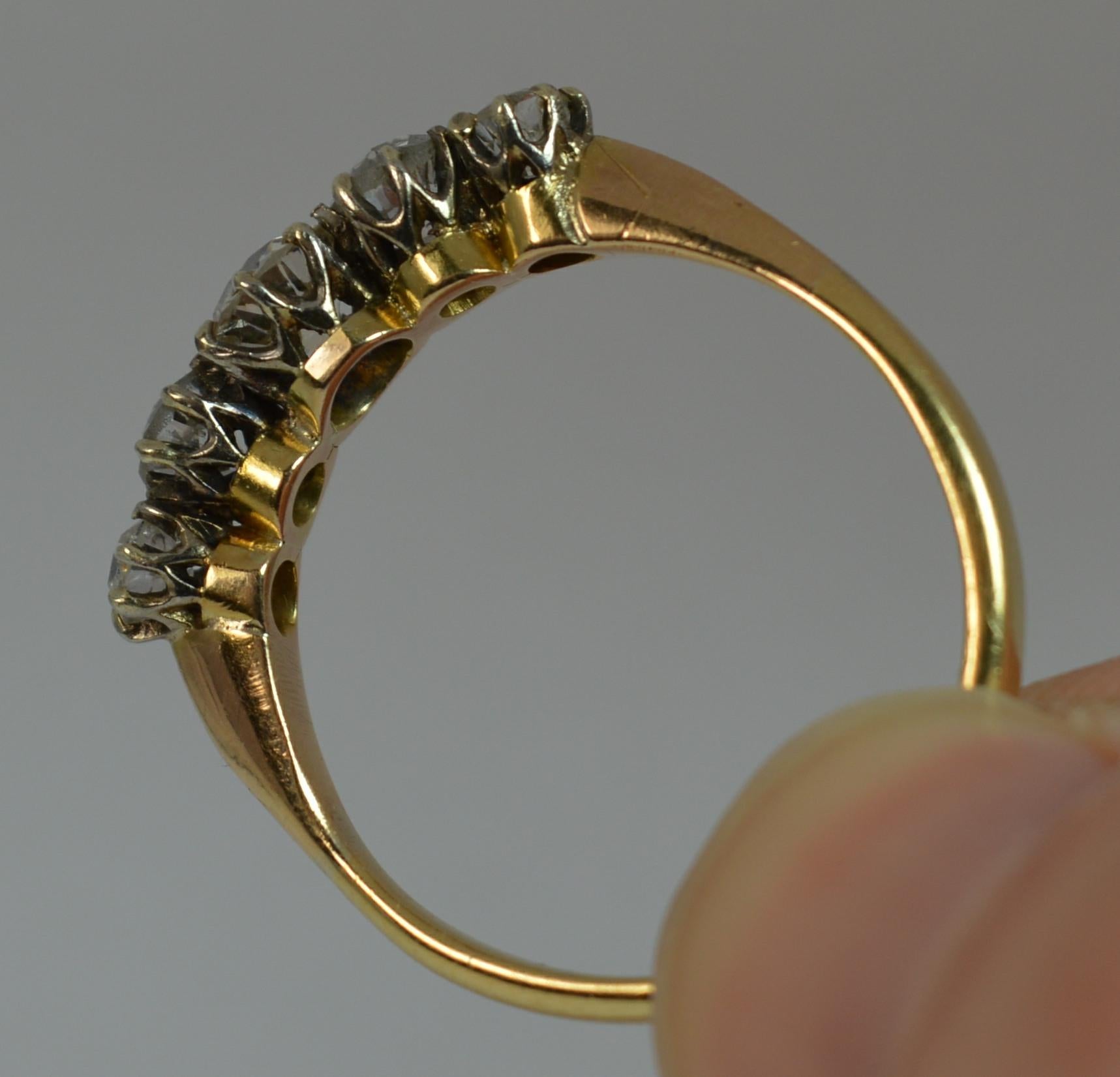 Old European Cut Victorian 1.25 Carat Old Cut Diamond 18 Carat Gold Five-Stone Stack Ring