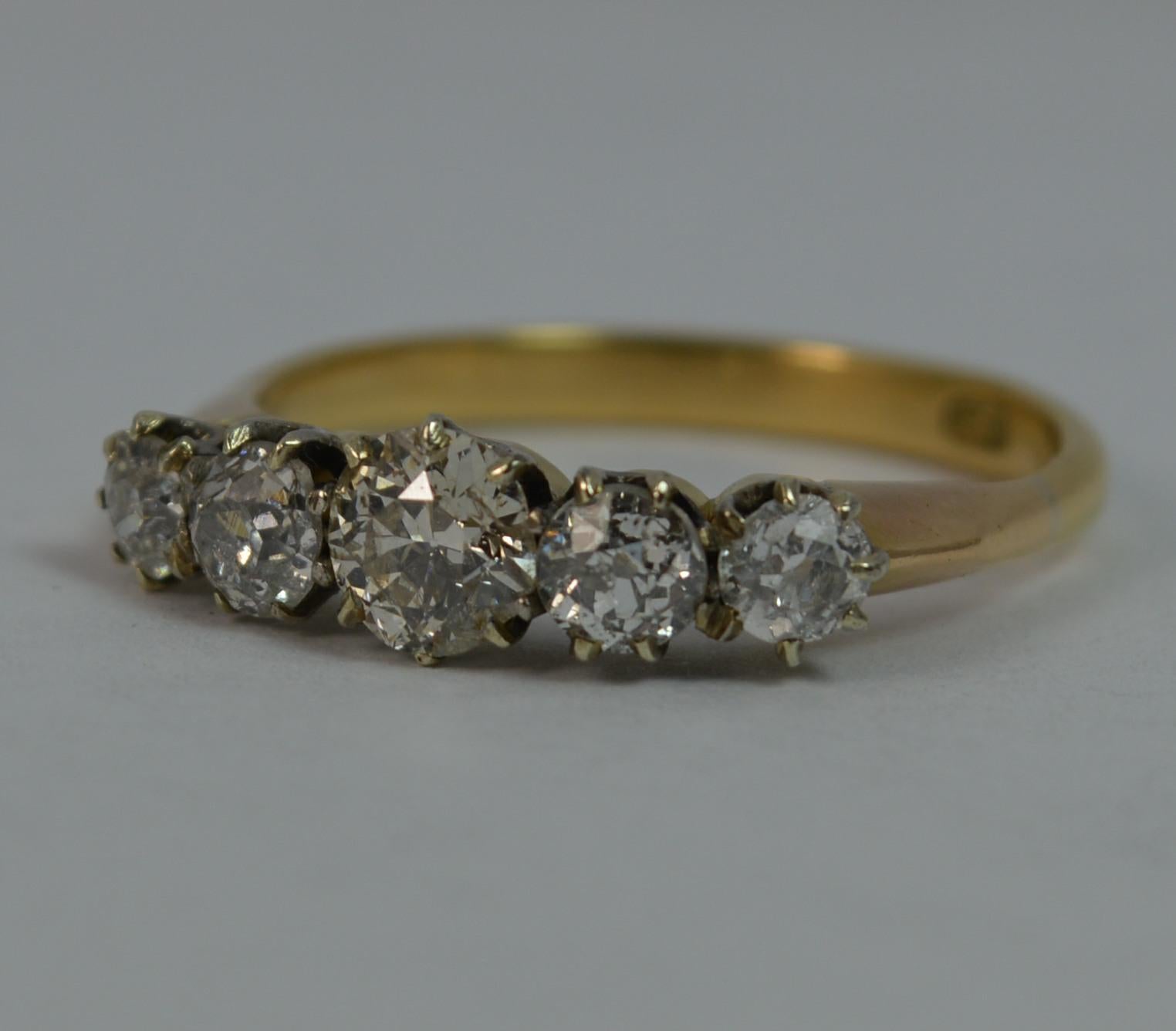 Victorian 1.25 Carat Old Cut Diamond 18 Carat Gold Five-Stone Stack Ring 3