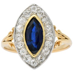Victorian 1.25 Carat Sapphire, Diamond Platinum and 14 Karat Gold Ring