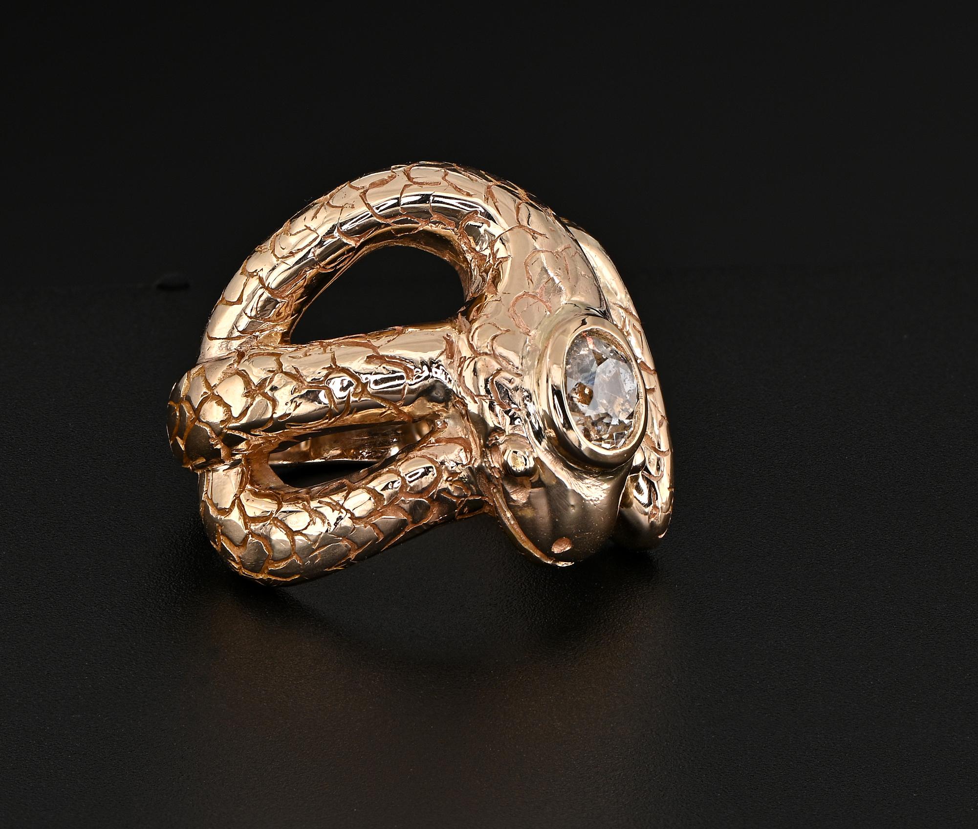 Bague victorienne serpent enroulé de 1,25 carat de diamant vieille mine 14 KT Bon état - En vente à Napoli, IT