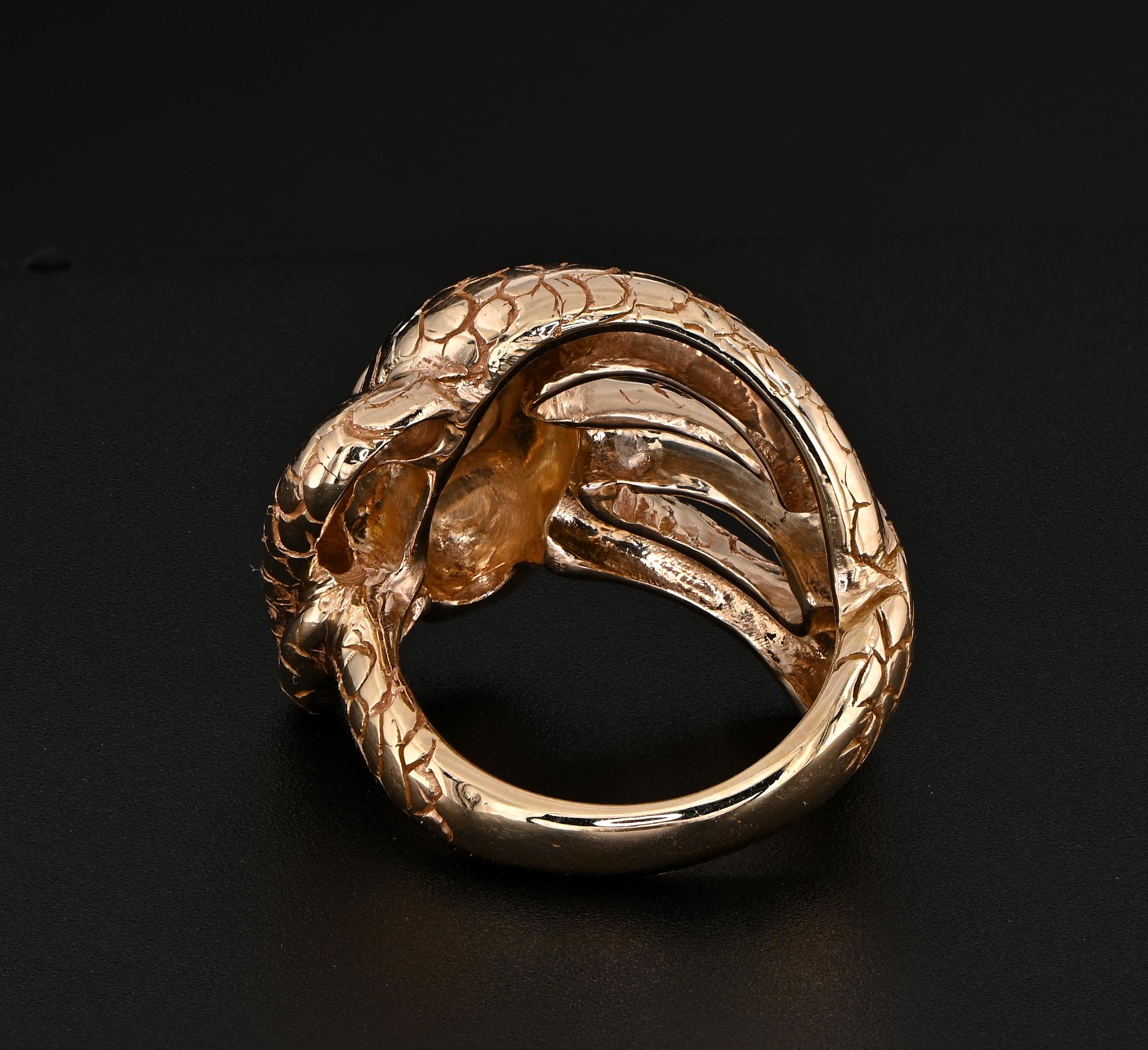 Victorian 1.25 Ct Old Mine Diamond Coiled Snake 14 KT Ring For Sale 3