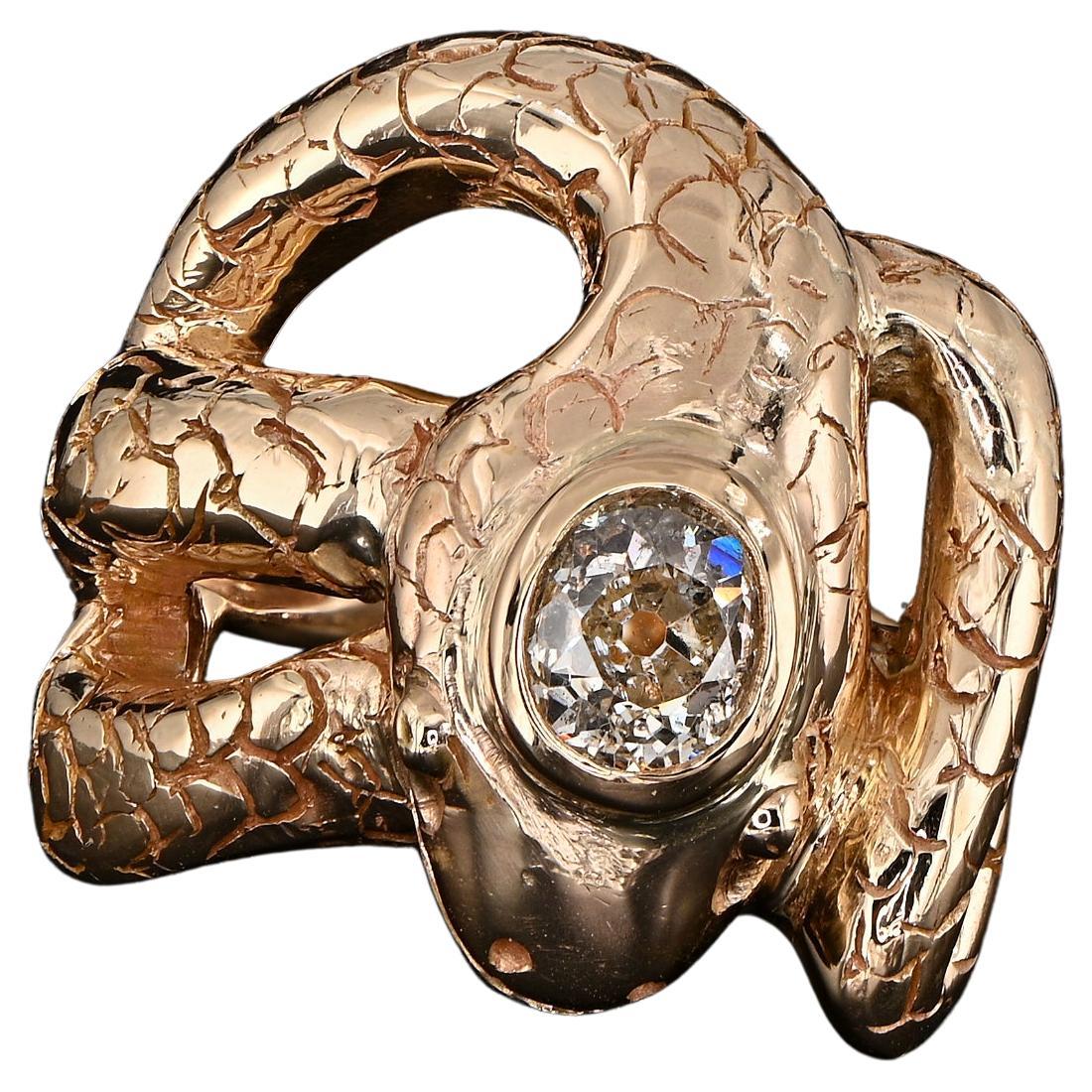 Viktorianischer 1,25 Karat Old Mine Diamant-Ring mit geflochtener Schlange 14 KT