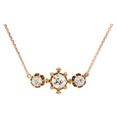 Victorian 1.25 Total Carat Old Mine Cut Diamond 3-Stone Necklace