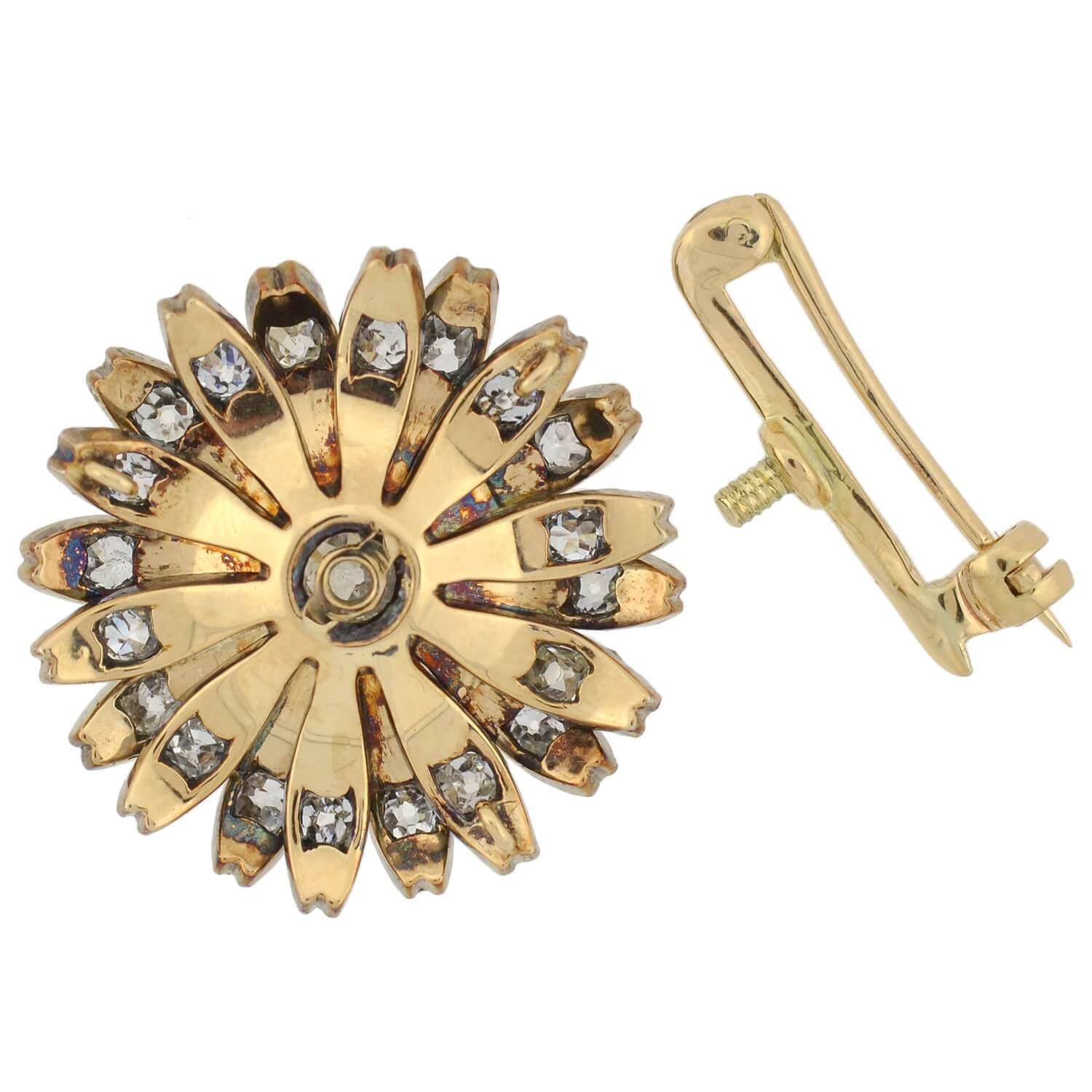 Women's Victorian 1.25 Total Carat Diamond Flower Pin Pendant For Sale