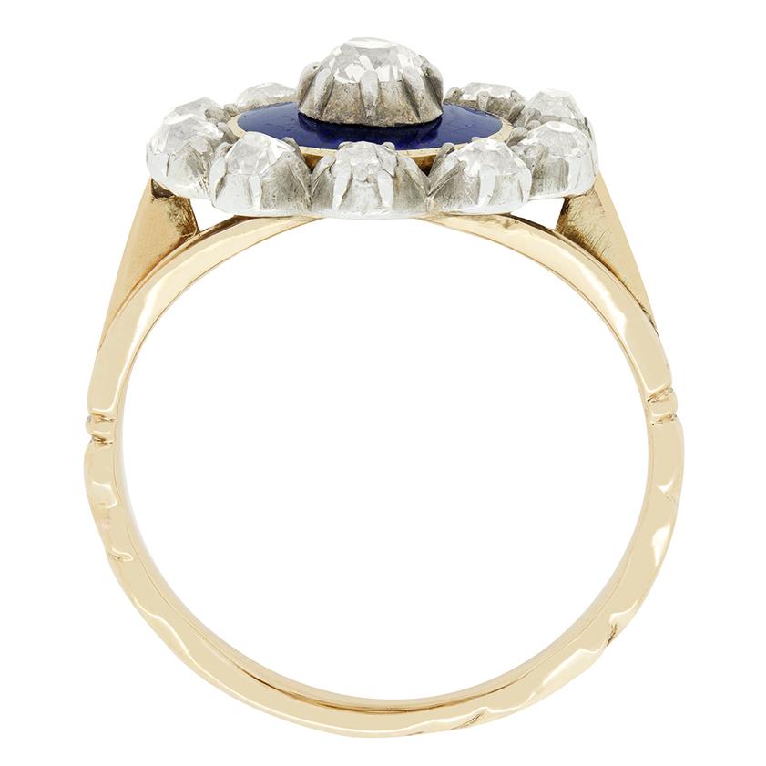 Taille vieille mine Bague victorienne en diamants et émail de 1,25 carat, années 1860 en vente