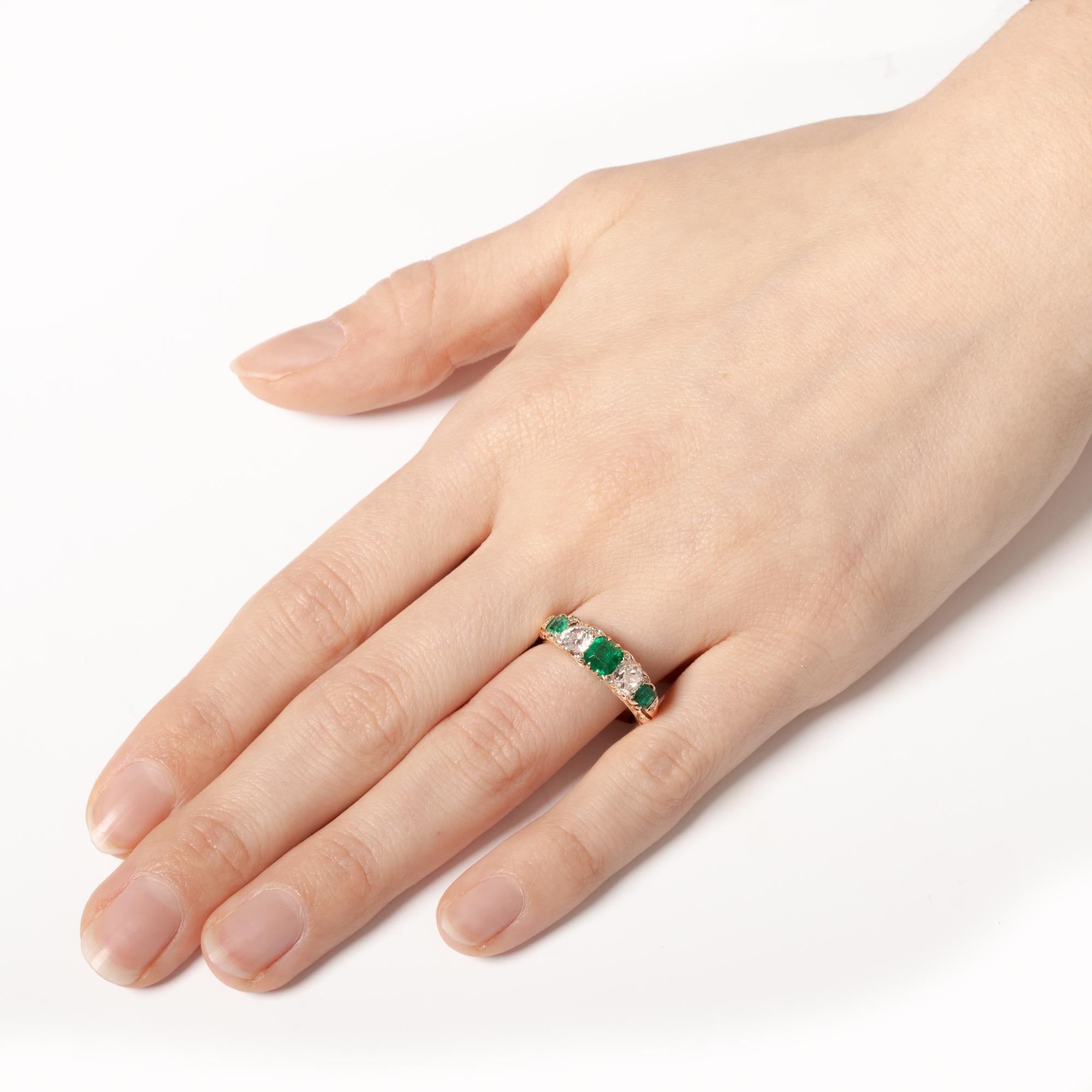 Victorian 1.25ct Emerald and Diamond Five Stone Ring, c.1880s For Sale 1