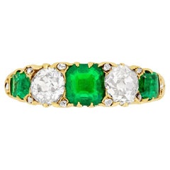 Antique Victorian 1.25ct Emerald and Diamond Five Stone Ring, c.1880s