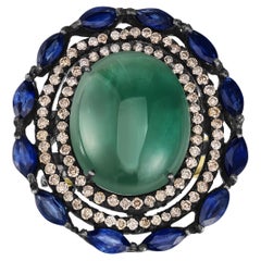 Victorian 12.5Cttw. Diamond, Sapphire and Emerald Split-Shank Cocktail Ring 