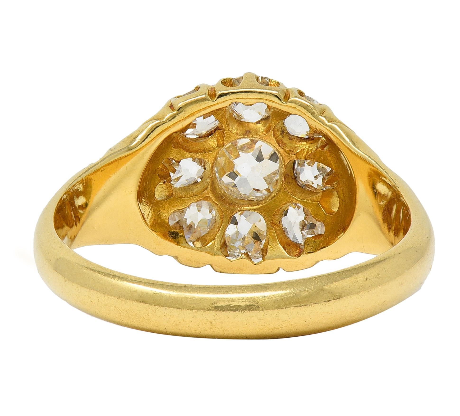 Viktorianischer 1,26 CTW Old Mine Cut Diamant 18K Gelbgold Antiker Cluster Ring im Zustand „Hervorragend“ im Angebot in Philadelphia, PA