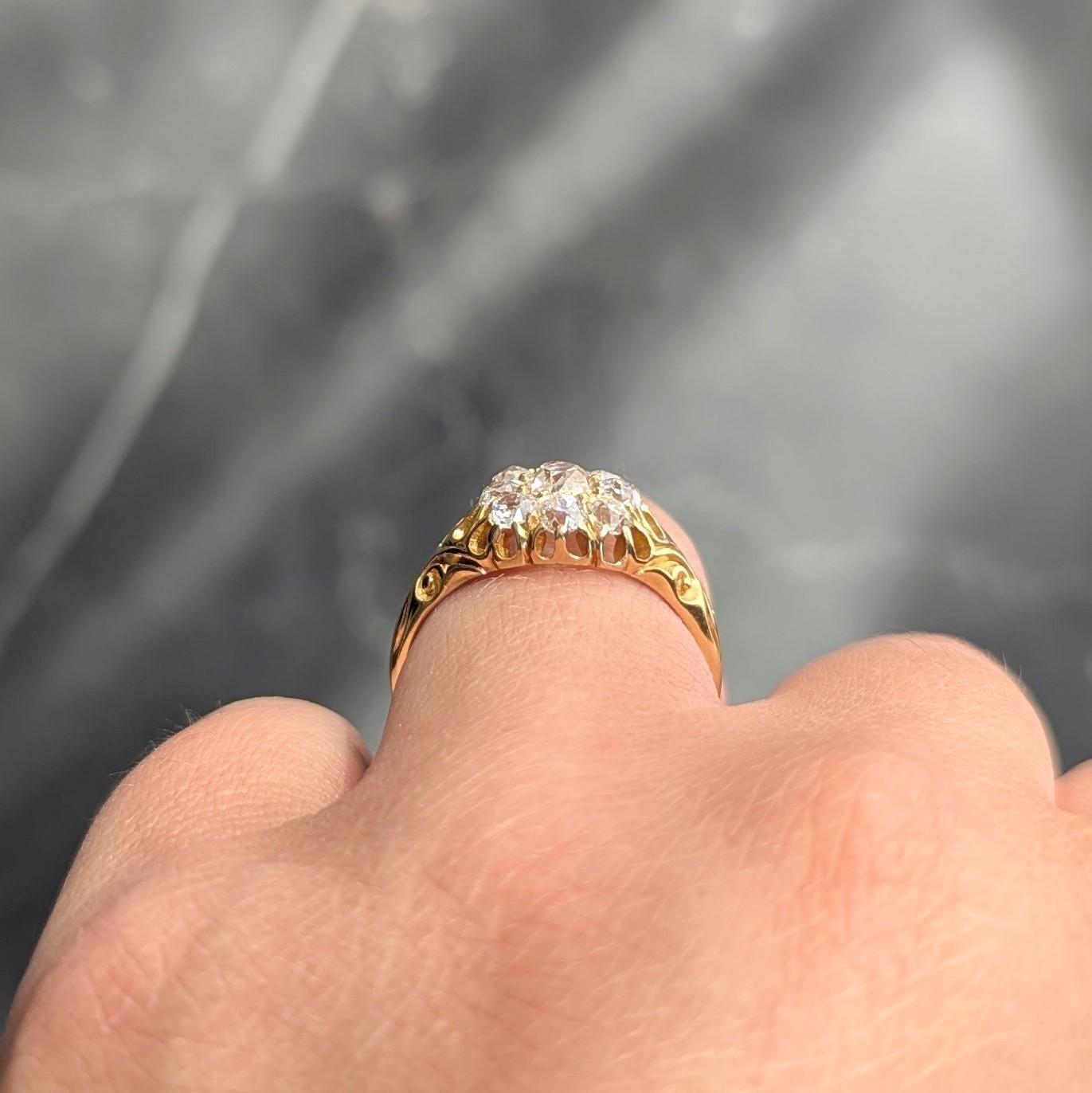Viktorianischer 1,26 CTW Old Mine Cut Diamant 18K Gelbgold Antiker Cluster Ring im Angebot 4