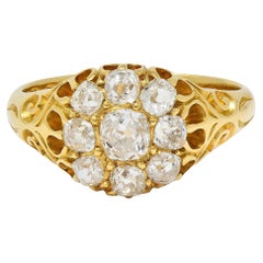 Victorian 1.26 CTW Old Mine Cut Diamond 18K Yellow Gold Antique Cluster Ring