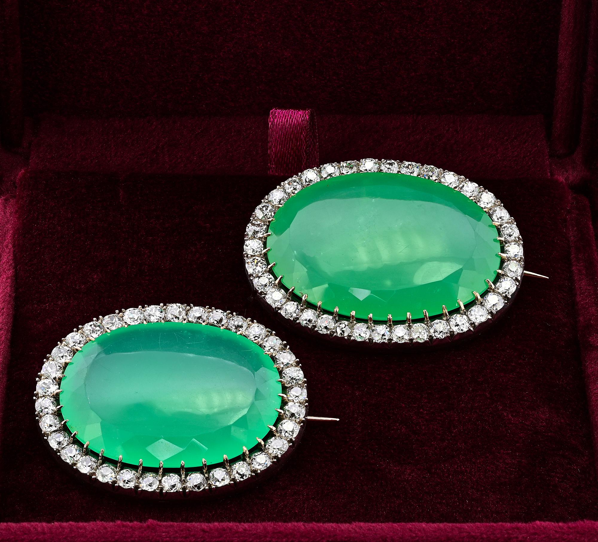 Victoriana 127,50 Ct Crisoprasa 11,00 Ct Diamante Raro Broches gemelos en caja  Corte oval en venta