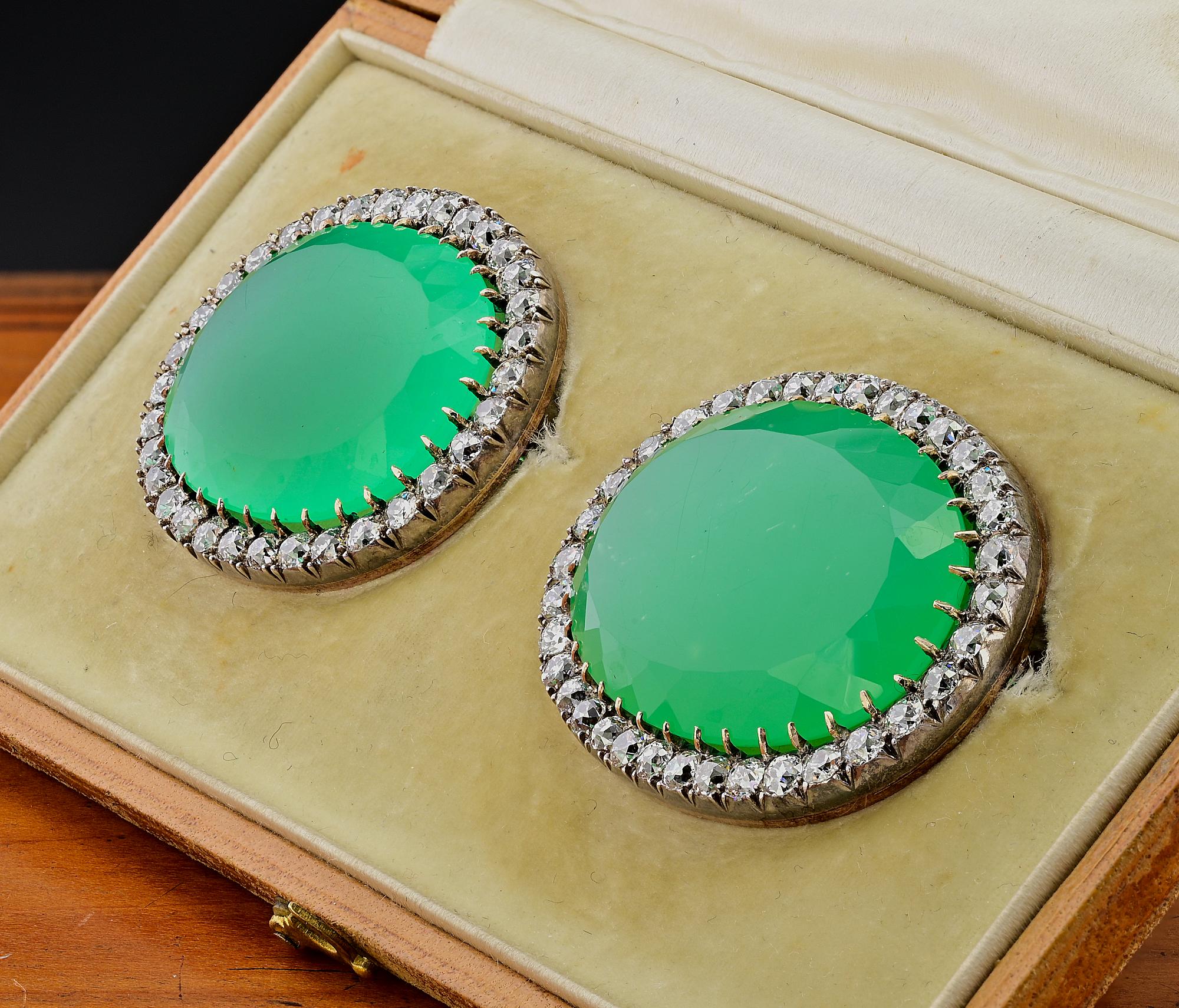 Victoriana 127,50 Ct Crisoprasa 11,00 Ct Diamante Raro Broches gemelos en caja  en venta 1