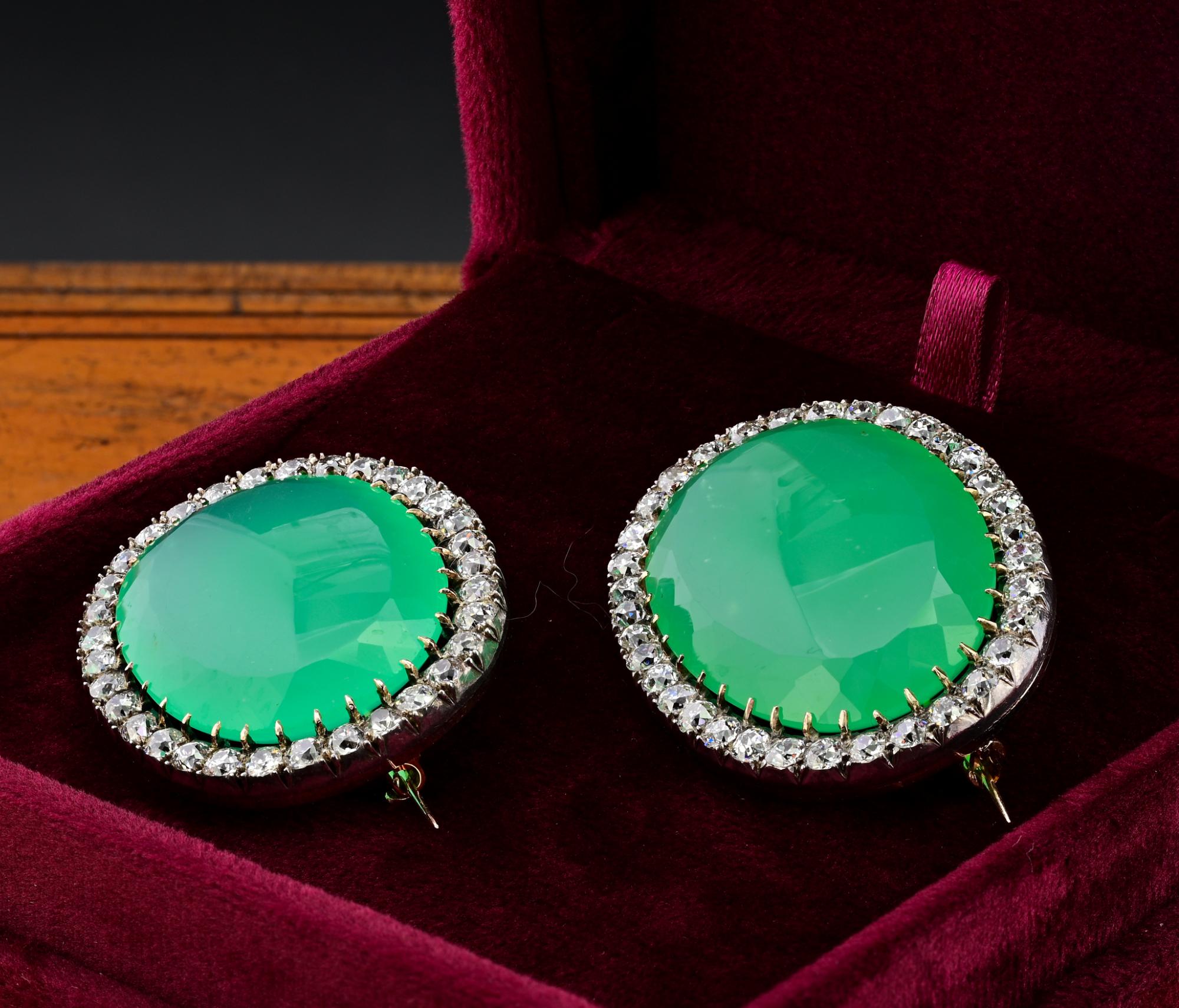 Victoriana 127,50 Ct Crisoprasa 11,00 Ct Diamante Raro Broches gemelos en caja  en venta 2