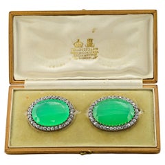 Victoriana 127,50 Ct Crisoprasa 11,00 Ct Diamante Raro Broches gemelos en caja 