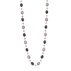 Victorian 128.03 Cttw Pink Sapphire/Black Spinel/Diamond 42 Inch Necklace 18K/SS