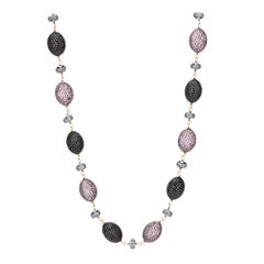 Victorian 128.03 Ct T.W Pink Sapphire, Black Spinel & Diamond Station Necklace