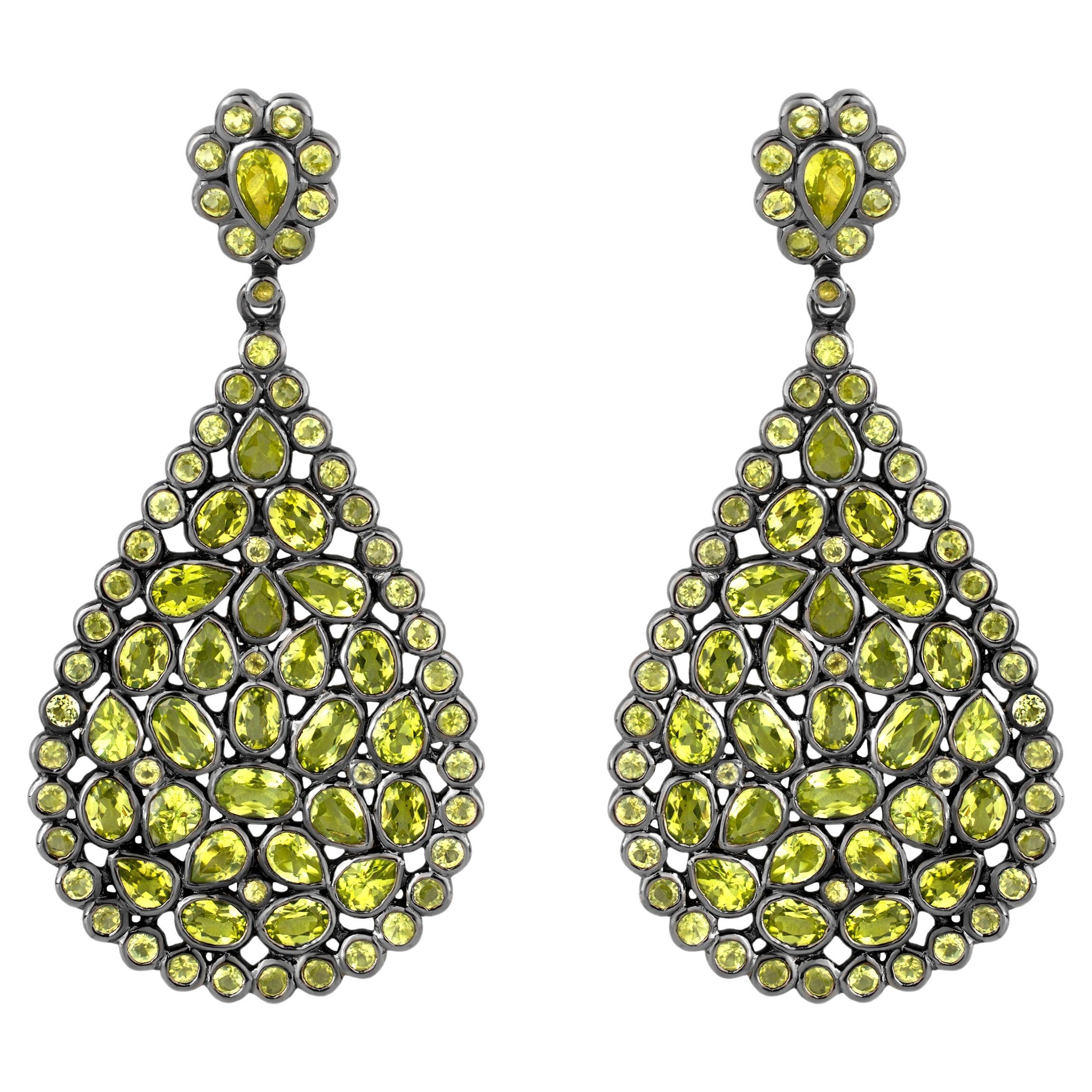 Viktorianisch 12.9Cttw. Peridot Tropfen-Ohrring aus 925er Sterlingsilber mit Peridot