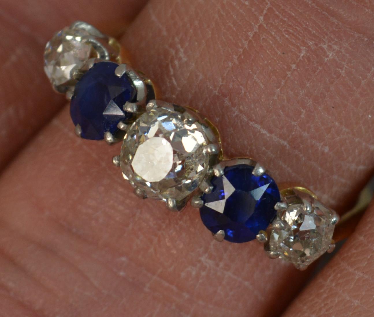 Victorian 1.2 Carat Old Cut Diamond Sapphire 18 Carat Gold Five-Stone Stack Ring 5