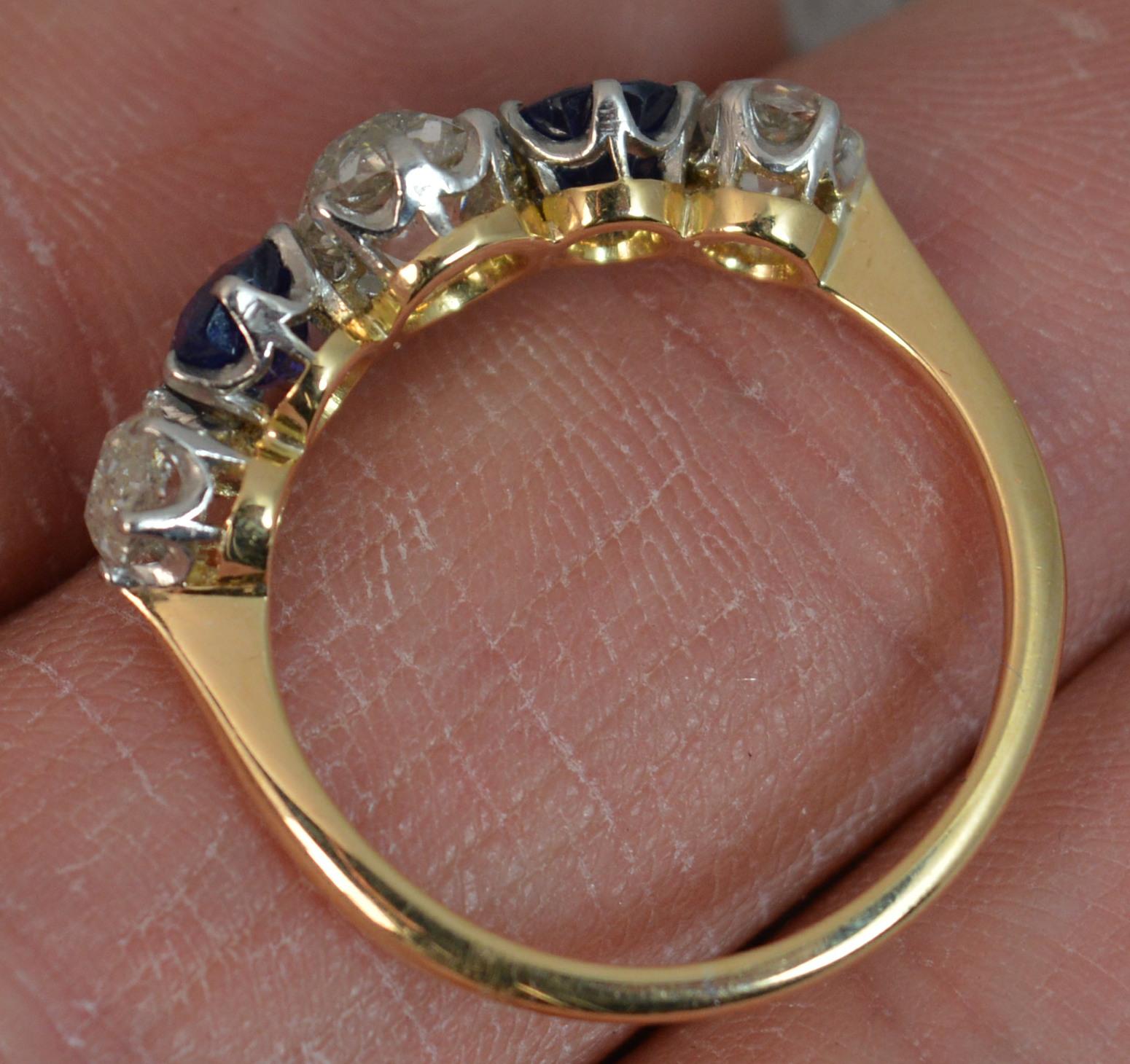 Old European Cut Victorian 1.2 Carat Old Cut Diamond Sapphire 18 Carat Gold Five-Stone Stack Ring