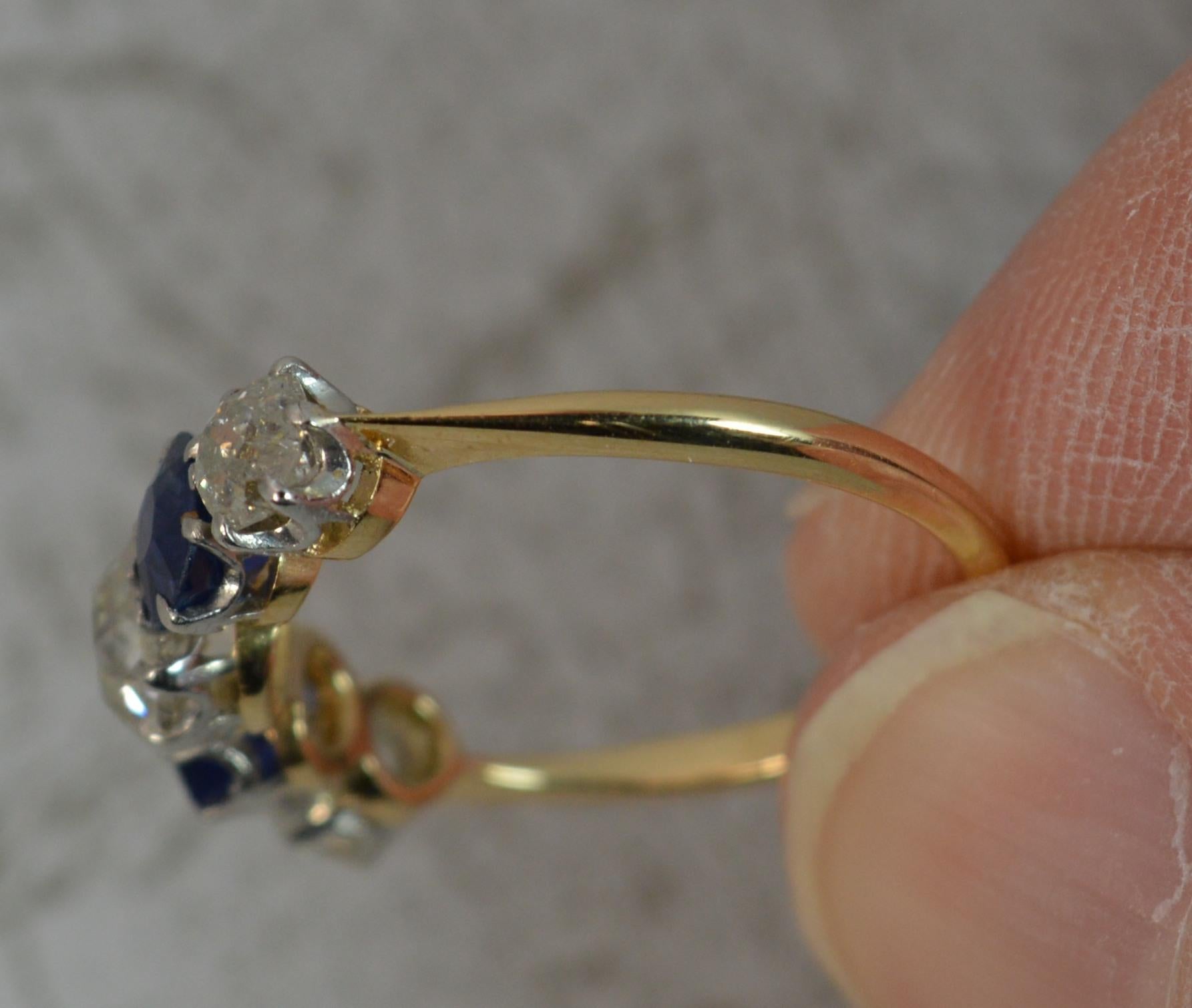 Victorian 1.2 Carat Old Cut Diamond Sapphire 18 Carat Gold Five-Stone Stack Ring 1