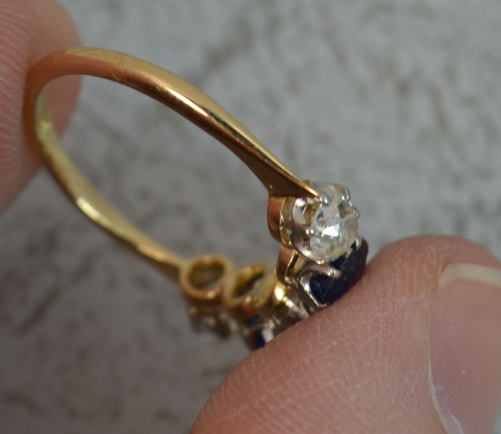 Victorian 1.2 Carat Old Cut Diamond Sapphire 18 Carat Gold Five-Stone Stack Ring 4