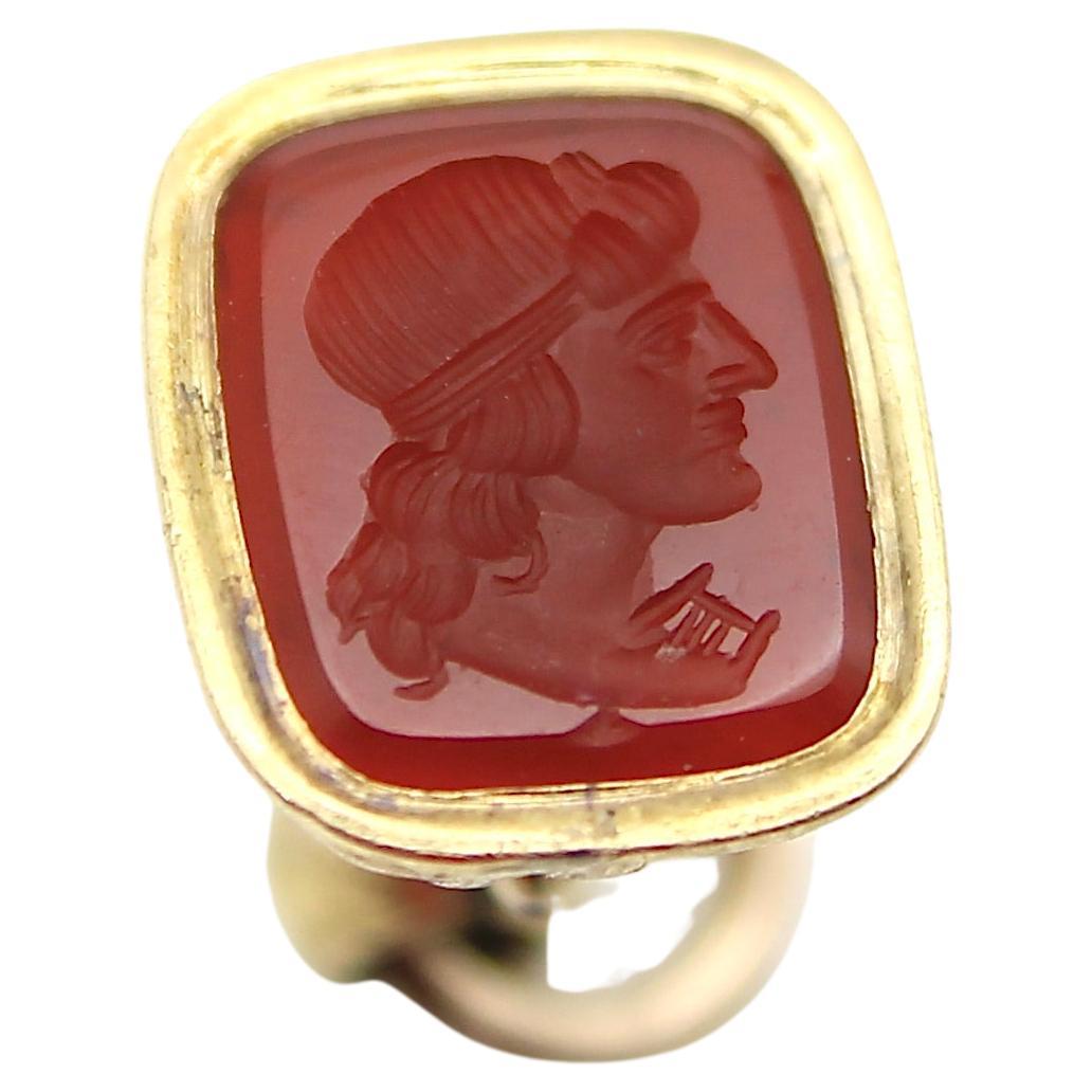 Victorian 12K Gold Cased and Carnelian Fob with Intaglio Portrait